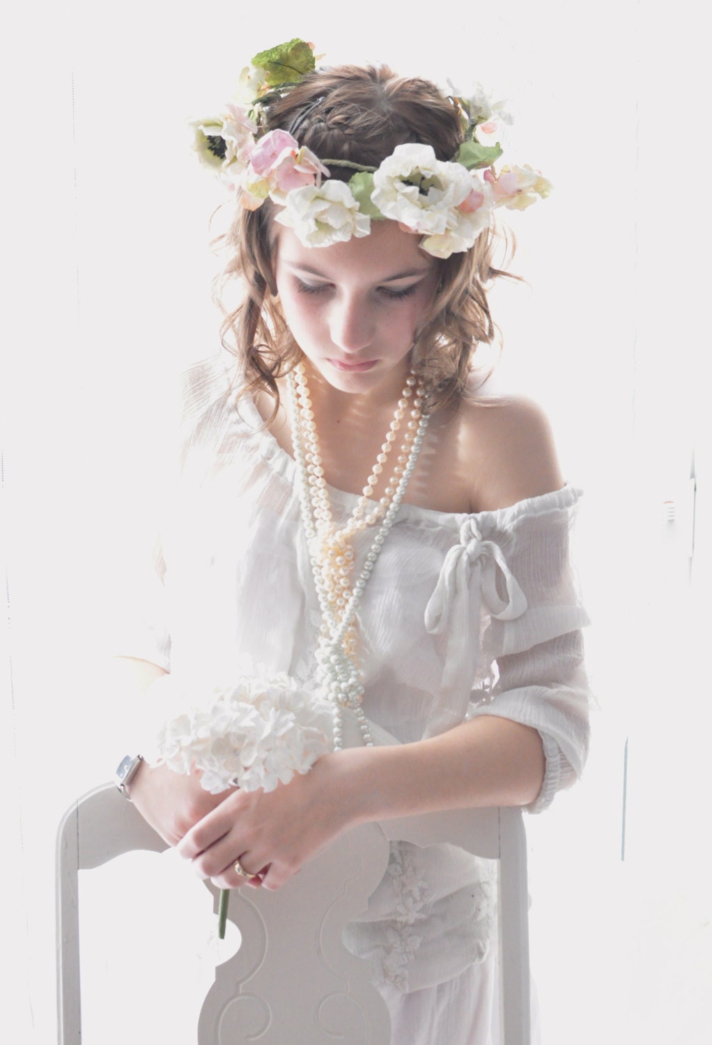 Romantic Flower Crown, Old rose hydrangea Halo, Blush, white Flower HALO, white Old rose crown