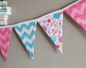 Spring Easter Fabric Bunting Banner Garland with bunnies and chevron -  READY TO SHIP