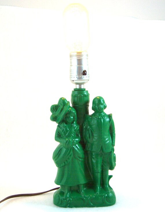 Green table lamp base, petite figurines, hand painted in emerald green