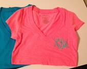 Women's Monogrammed V-neck tees.