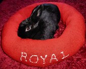 lambswool Ugli Donut rabbit bed for a medium sized bunny red hand knitted for the royal rabbit