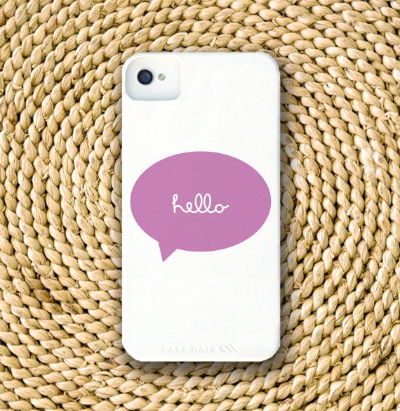 Cursive Hello Talk Bubble Barely-There Snap-On Hard Plastic iPhone 4 Case in Lilac Purple (In Stock & Ready to Ship)