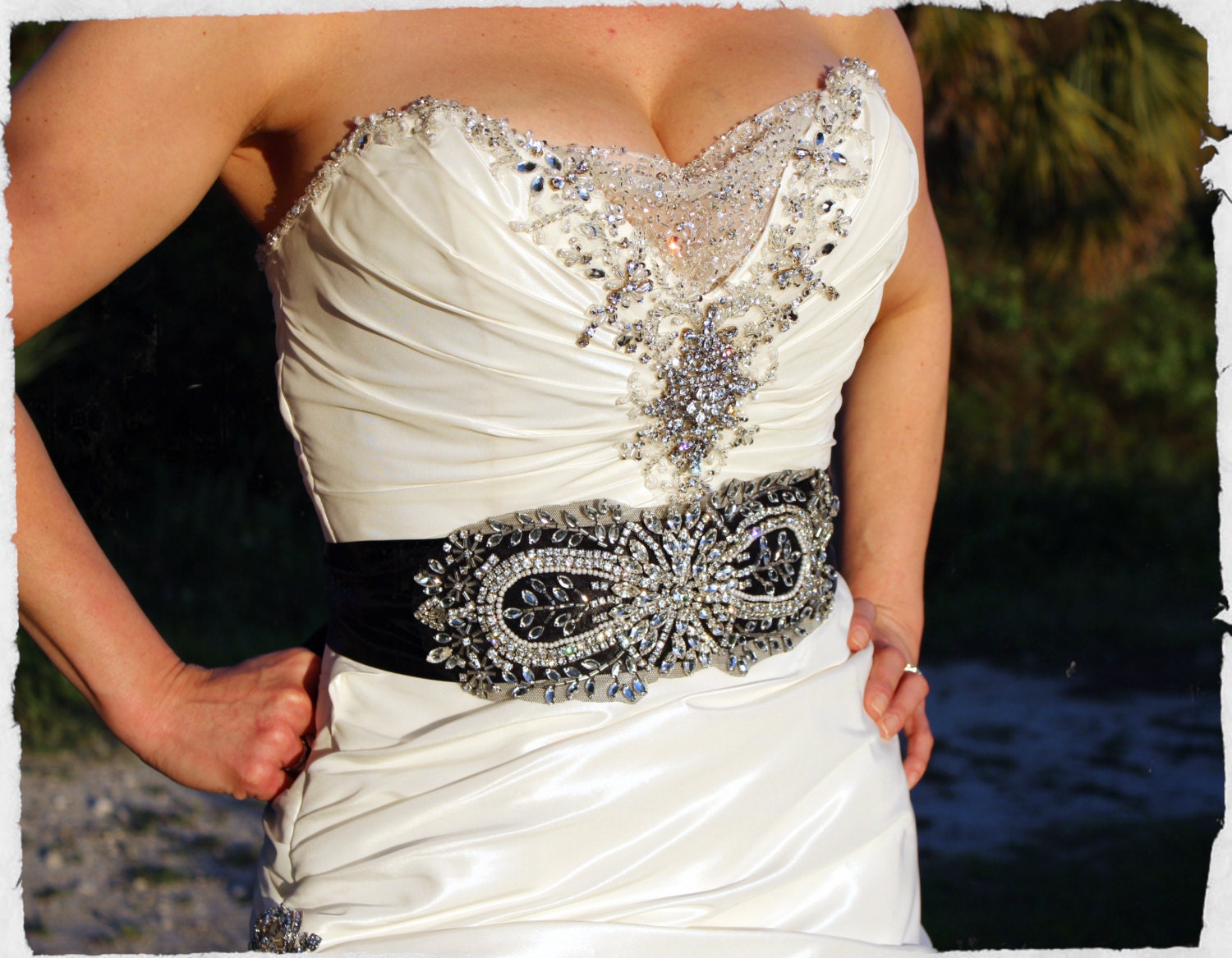 Bridal Beaded Sash Black Embellished Bridal Belt by