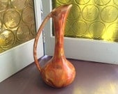 Vintage art pottery vase, ewer, pitcher - swirled autumn colors - oranges, browns, mid-century decor