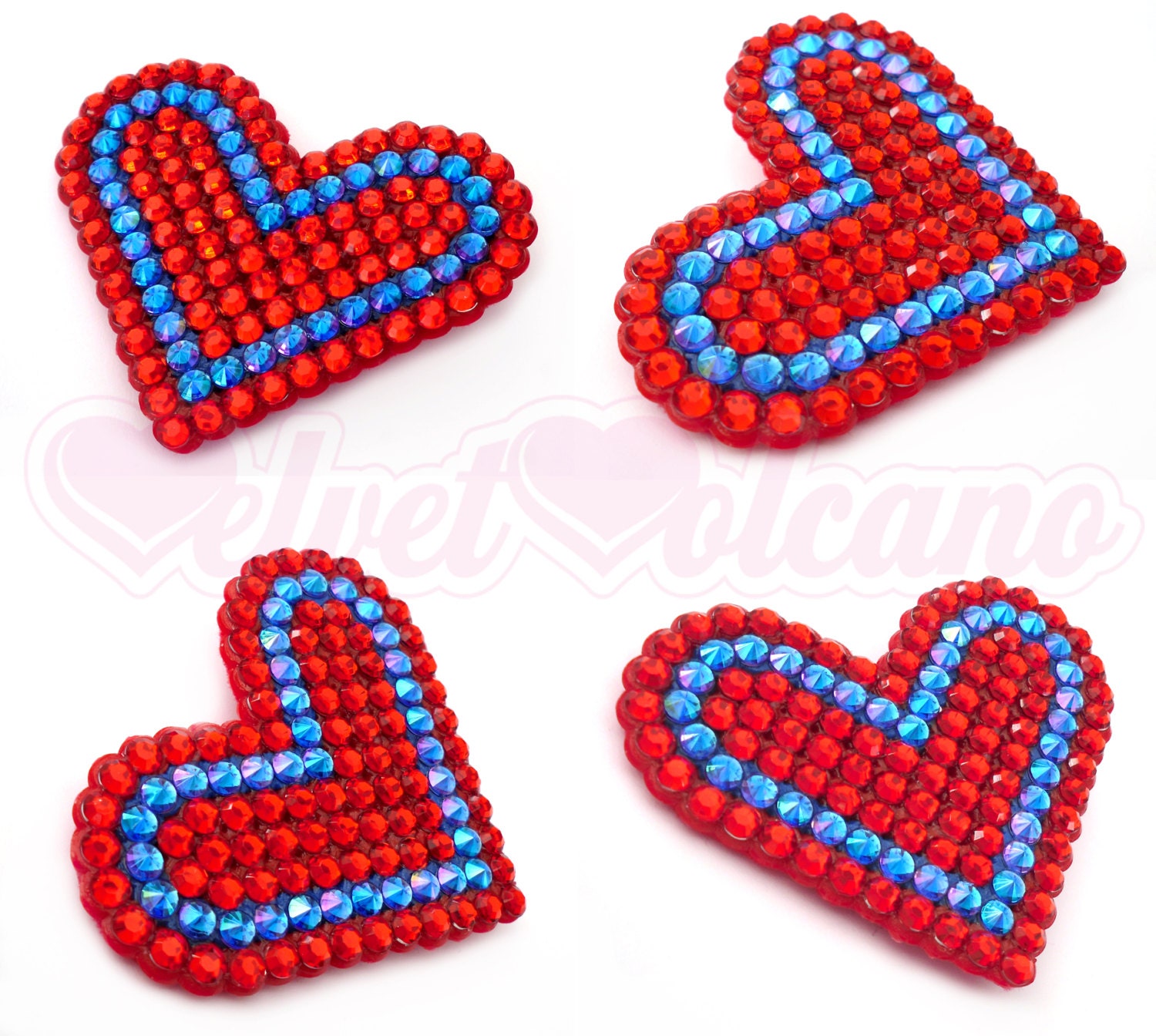 Matryoshka SPIKED 'Anywhere Clip' Super Sparkly Heart Hair Clip - Rockabilly - Pin Up - Crystal Encrusted - You Choose Your Colours
