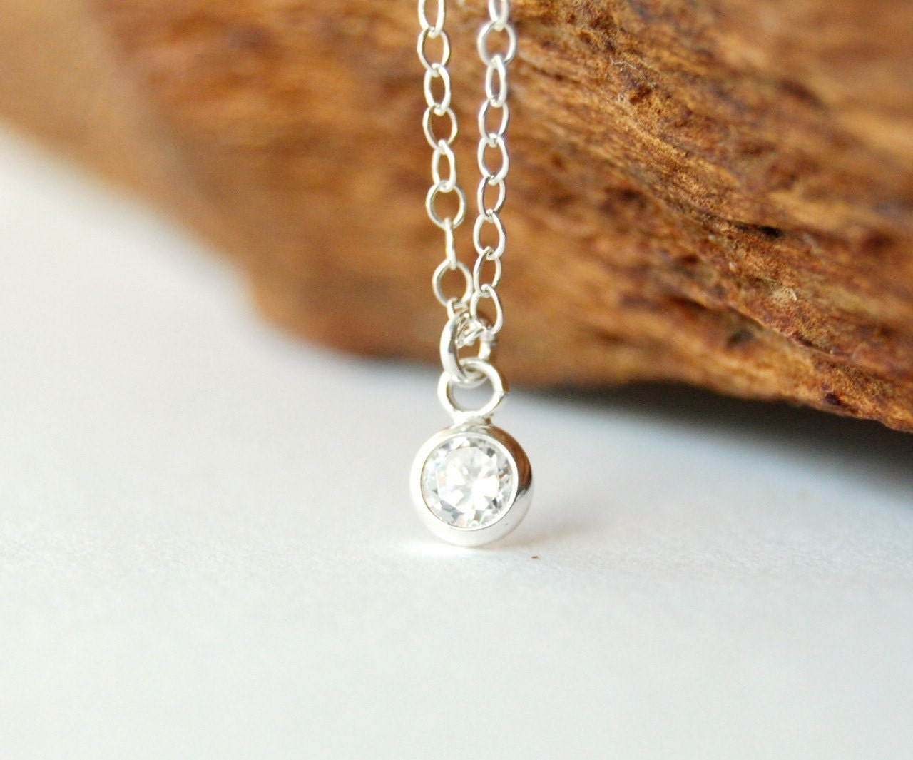 Kei necklace - sterling silver cz solitaire pendant necklace, delicate simple necklace, diamond solitaire,april birthstone, maui, hawaii