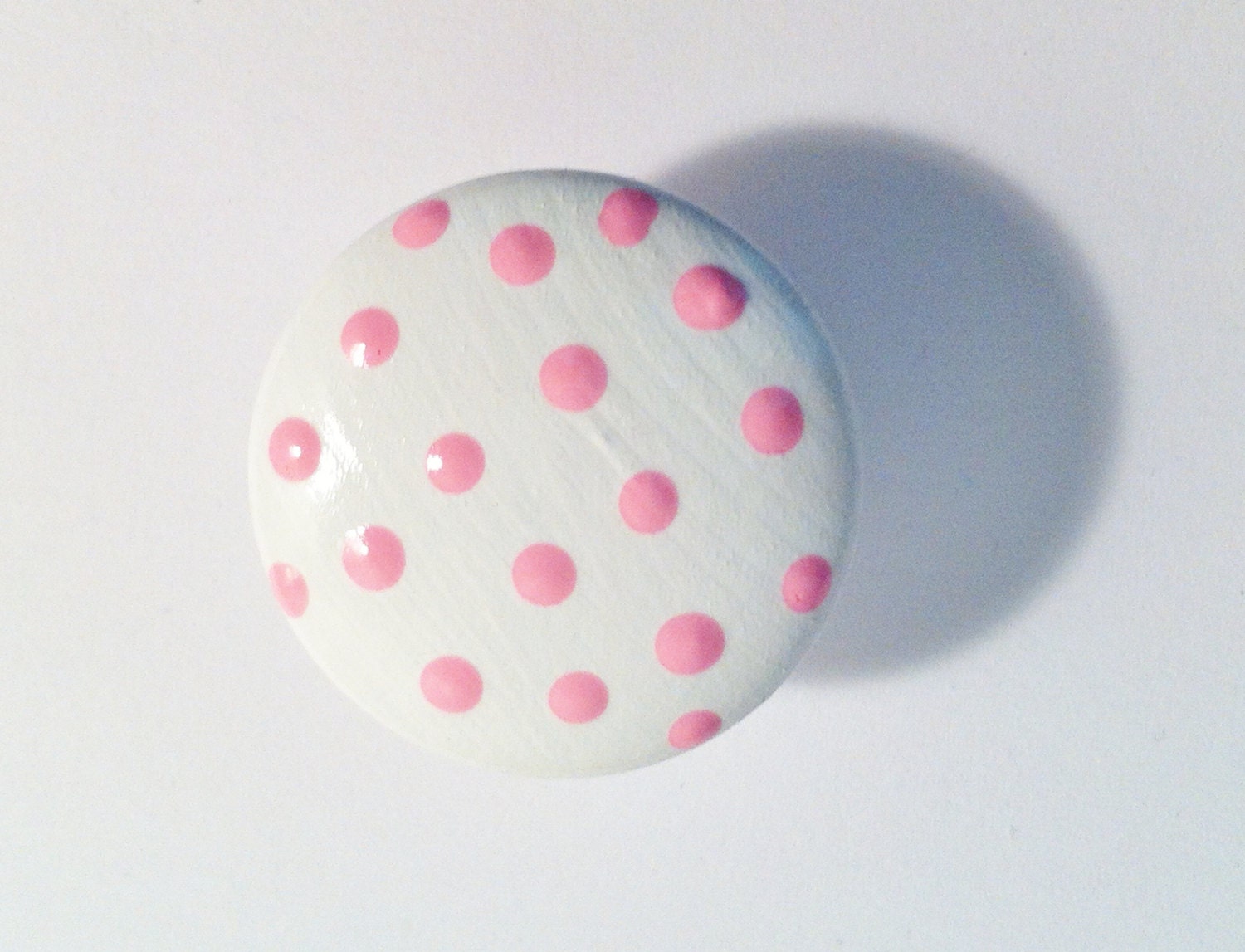 White Drawer Knob Hand Painted with Petal Pink Polka Dots