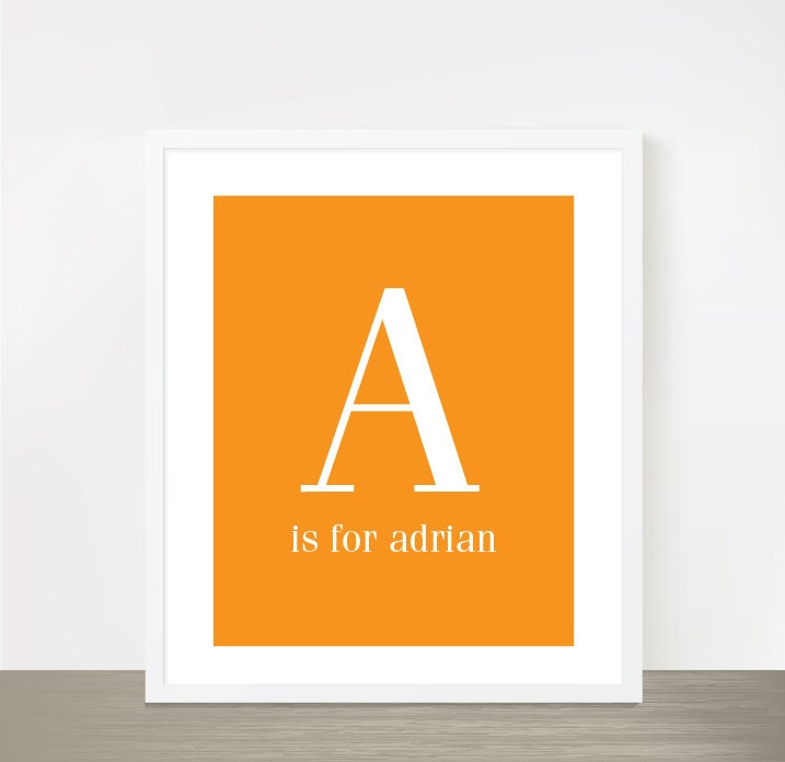 Orange Baby Boy Name Nursery Print - Letter A for Adrian Monogram print