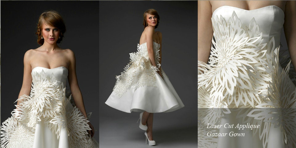 Irina Shabayeva Laser cut appliqué bridal ball gown.