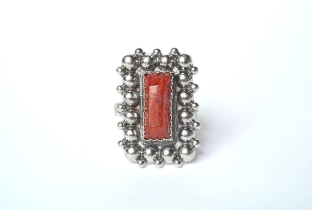 Vintage coral ring, Berber ring, sterling silver rings, coral silver ring, silver ring, red coral ring uk, Berber Jewellery, Tribal rings,