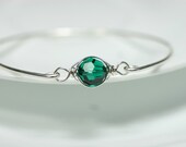 Emerald Bracelet Wire Wrapped Jewelry Handmade Sterling Silver Jewelry Handmade Green Swarovski Bangle Bracelet Swarovski Crystal Jewelry
