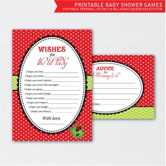 Baby Shower Game, Wishes for Lil' Lady, Advice for Mommy, Ladybug, Printable Il_570xn