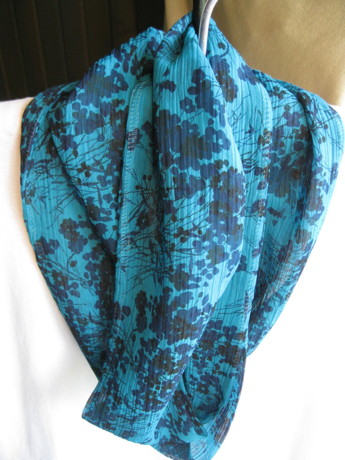 Teal & Navy Blue Floral Infinity Circle Loop Scarf