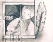 nursery art - illustration - bird drawing - bird - pencil drawing - waldorf art - sepia - elsa beskow
