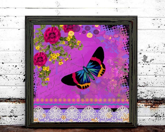 Butterfly Fine Art Print - 8x8 Inspirational Quote Art - Mixed Media Collage - Coloful Art - Faith