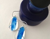 Abstract Blue Ink - Wearable Artwork Earrings  - Original Ink Paintings - One of a Kind - Sterling Silver