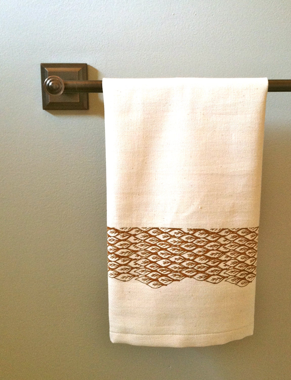 Tobacco Leaf Dish Cloth - Handprinted Herringbone Organic Cotton Towel