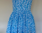 1950's 1960's style sun dress, retro blue fabric with fun bubble/atomic print. Made to order UK sizes 12-24