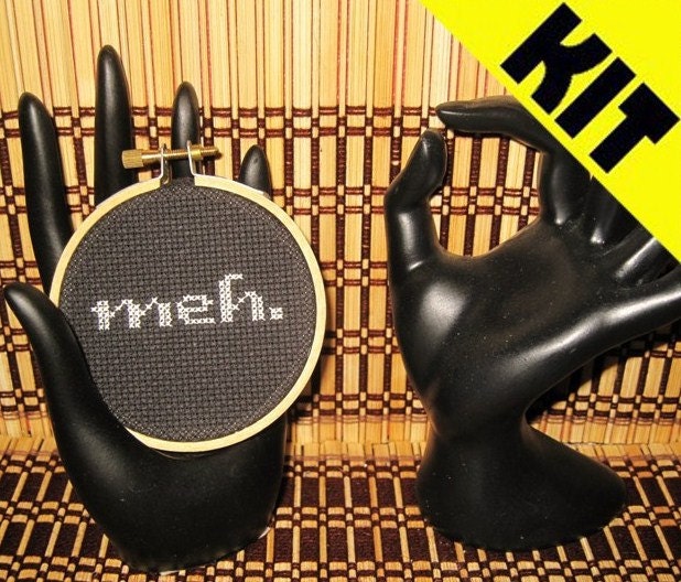 KIT Funny Cross Stitch Meh Threezle 3-Inch Hoop Rude Humorous Collectible Indifference Subversive F%ck It DIY PDF Original
