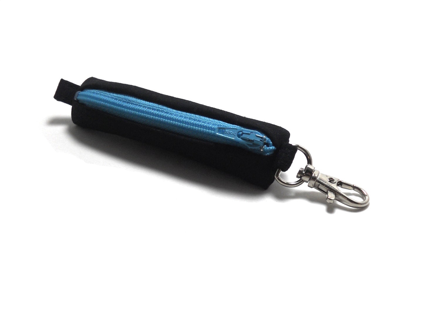 Lip balm, Headphones, Flashdrive Holder - Black with Turquoise / Bright Blue Zipper