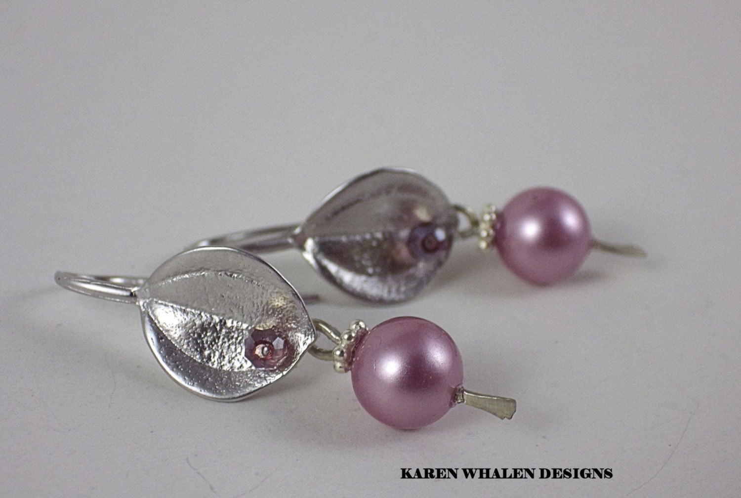KarenWhalenDesigns matte silver plated Swarovski rose pearl earrings E112, Wedding Jewelry, Bridesmaid, Bride, pink, Gift