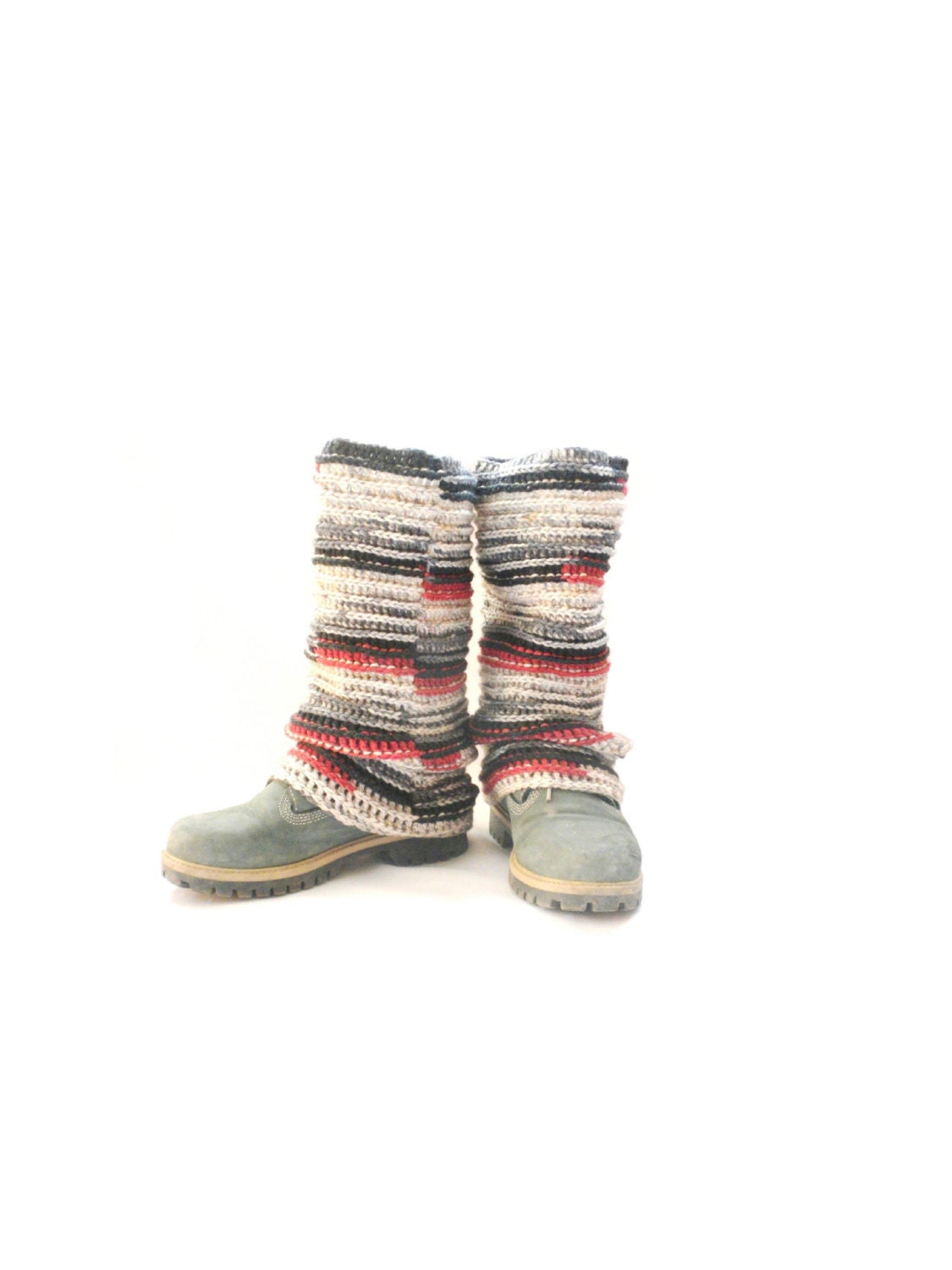 SUMMER SALE: 20% OFF Pippi's Black Red Greys Crochet  High Leg Warmers, Reversible, Winter, Fashion, Warm, Cozy, Gifts for Her