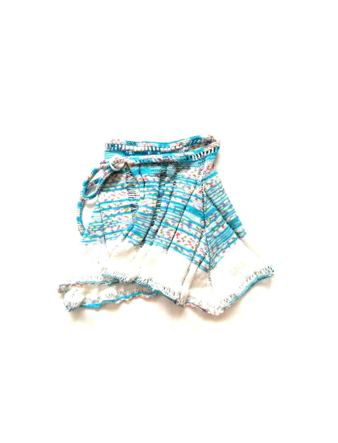 Pippi's Waves Handknit Wrap Skirt , Asymmetric Swim Cover-up, Blue, White Hem, Pareo, Sarong, Beach Cover-up, Swim wrap, Summer Fashion