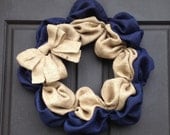 Burlap Wreath - Home Decor - Spring - Navy Blue and Natural Burlap