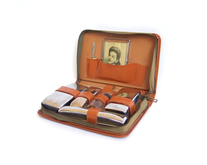 mens leather shaving kit travel case