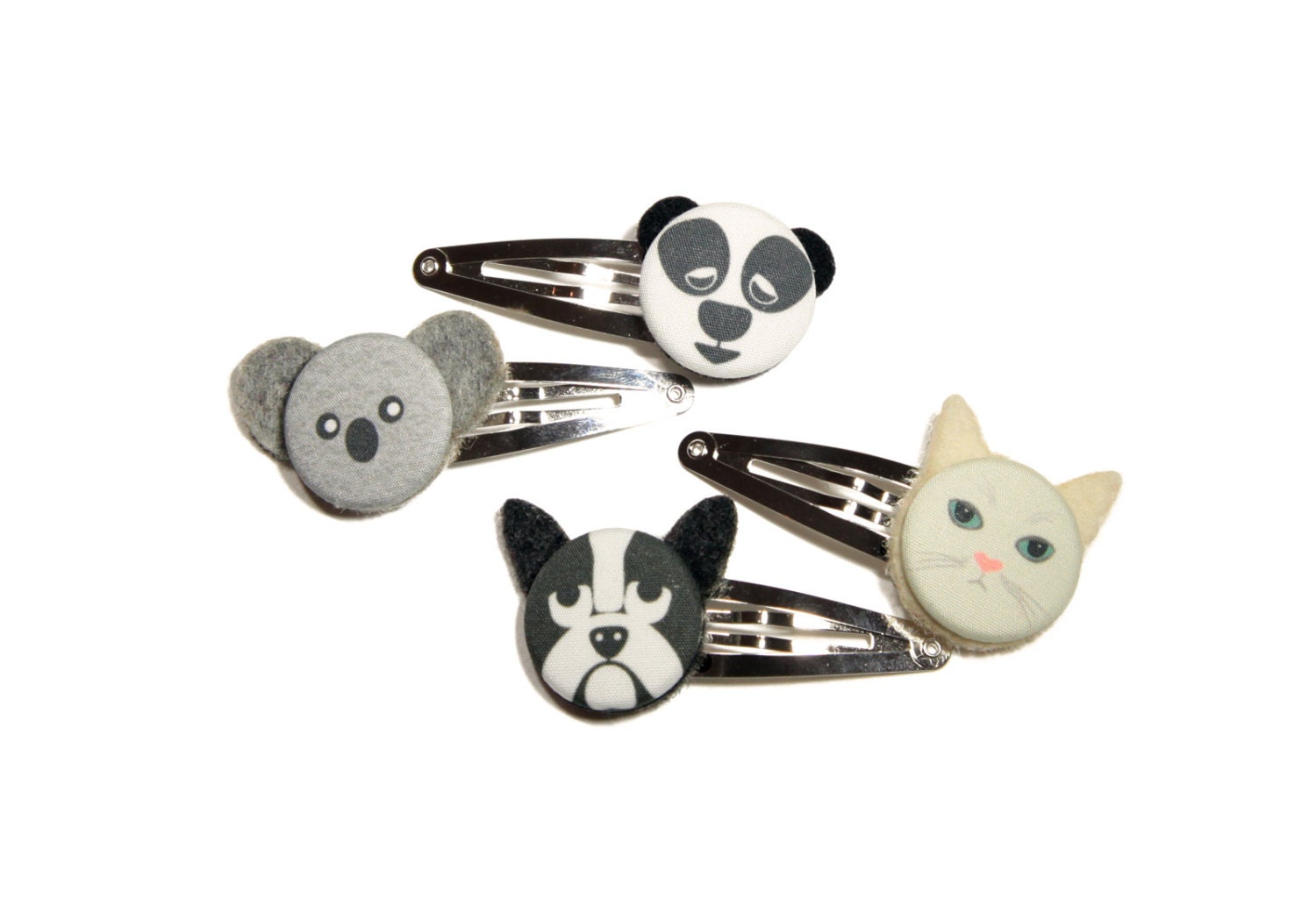 Pair of Animal Hair Clips- Dog, Cat, Koala, Panda