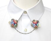 Flower Button Collar & Sweater Clip - Midnight Garden Floral Print