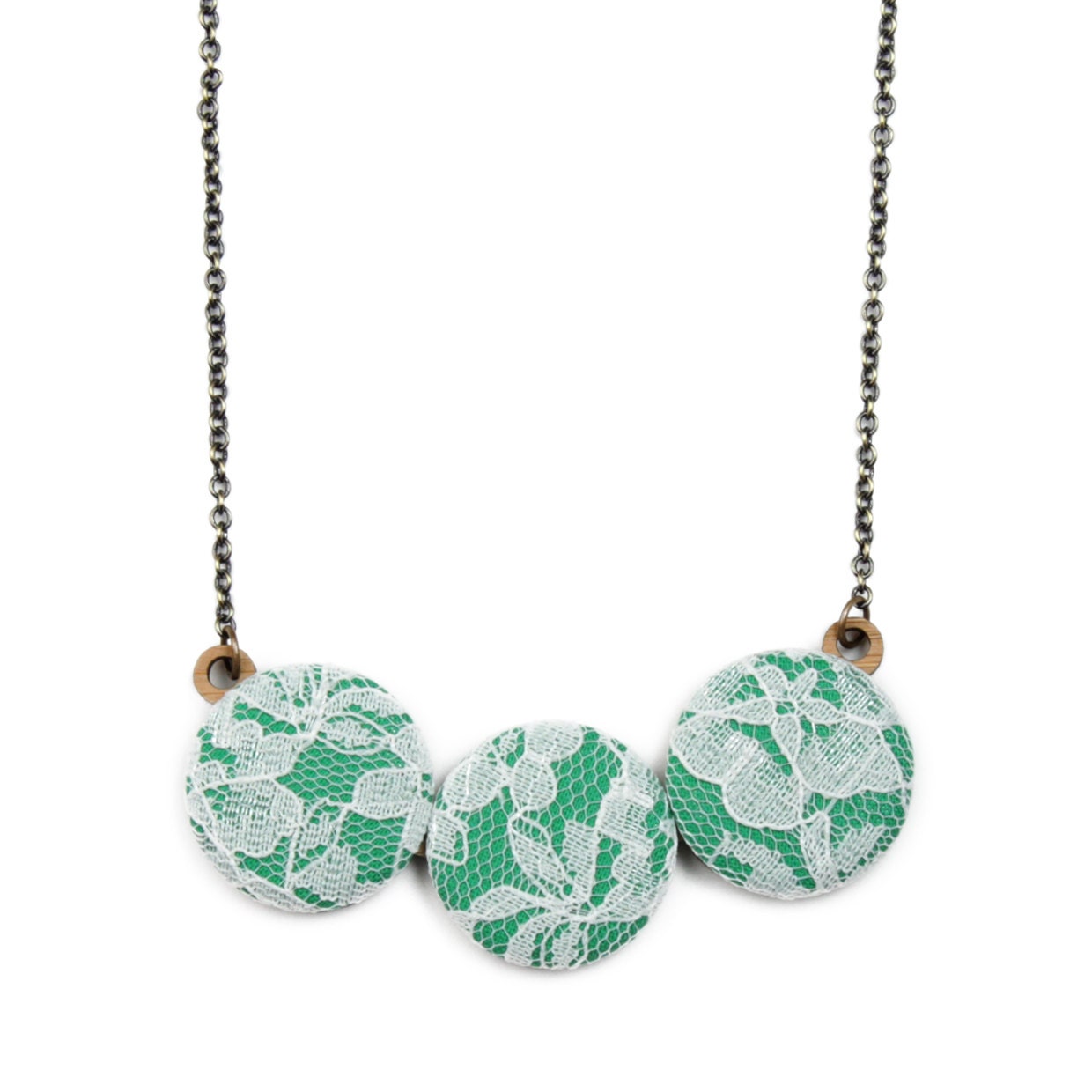 Off White & Bright Green Lace Necklace