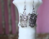 Owl earrings silver dangle metal earring lightweight vintage adorable