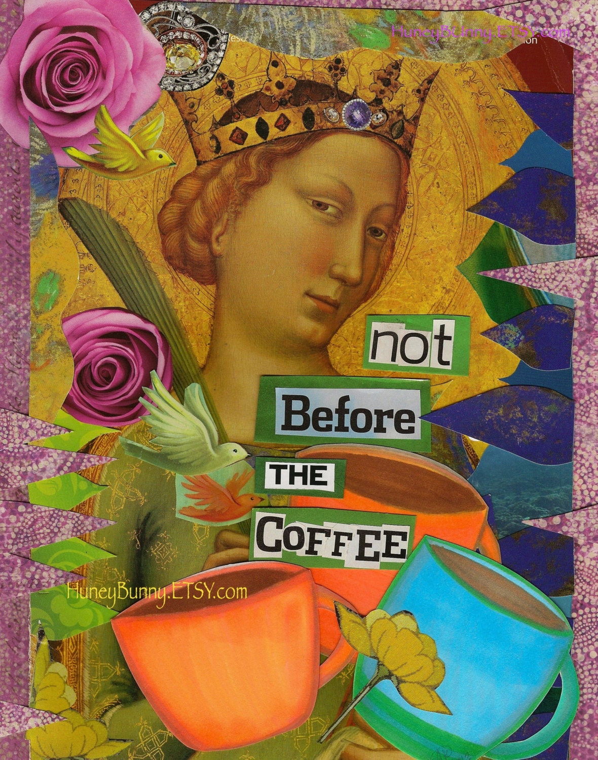 Not Before the COFFEE - 8x10 Print - Delightful Girly Kitchen Art - Whimsical Collage Art from Allie Kelley