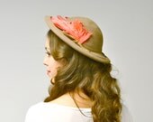 Vintage 1930s Hat: 30s Fedora with Coral Feathers, Leslie James