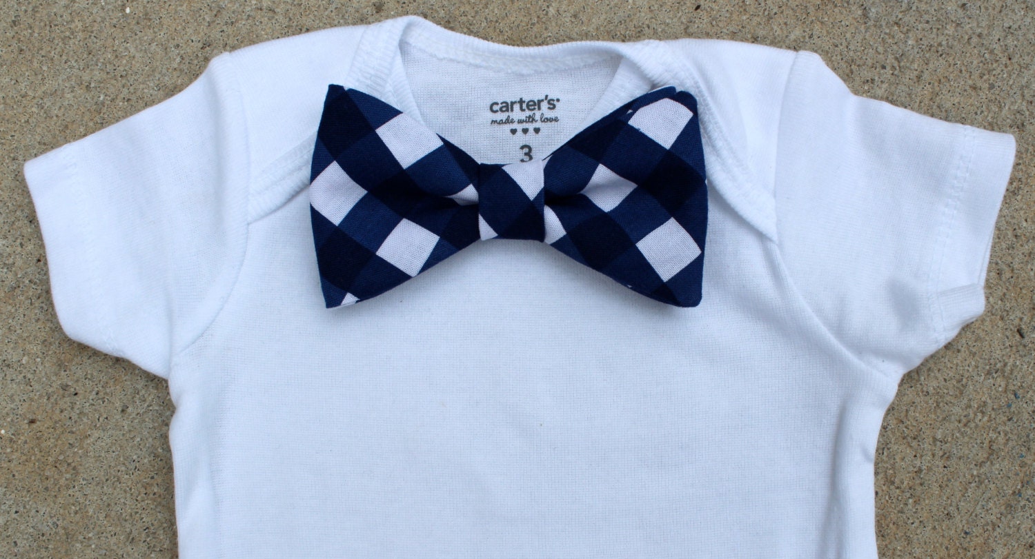 Baby Bow Tie Onesie - Navy Gingham - Just Like Dad - Preppy