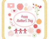 INSTANT DOWNLOAD // Mother's Day Clip Art Set // Digital Mothers Day Flowers // Digital Frames // Heart, Nature Clipart Il_170x135