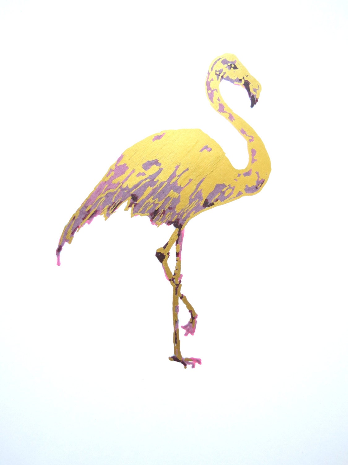 Art Print 24K Gold and Pink Couture Flamingo 8.5"x11" Original Painting