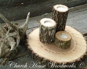 3 Rustic wood candle holders sticks for votive candles, weddings, decoration, decor, natural tree branch, log candle holders