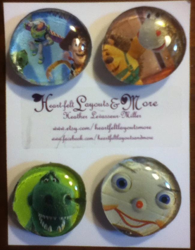 set of four Glass magnets with Toy Story characters.
