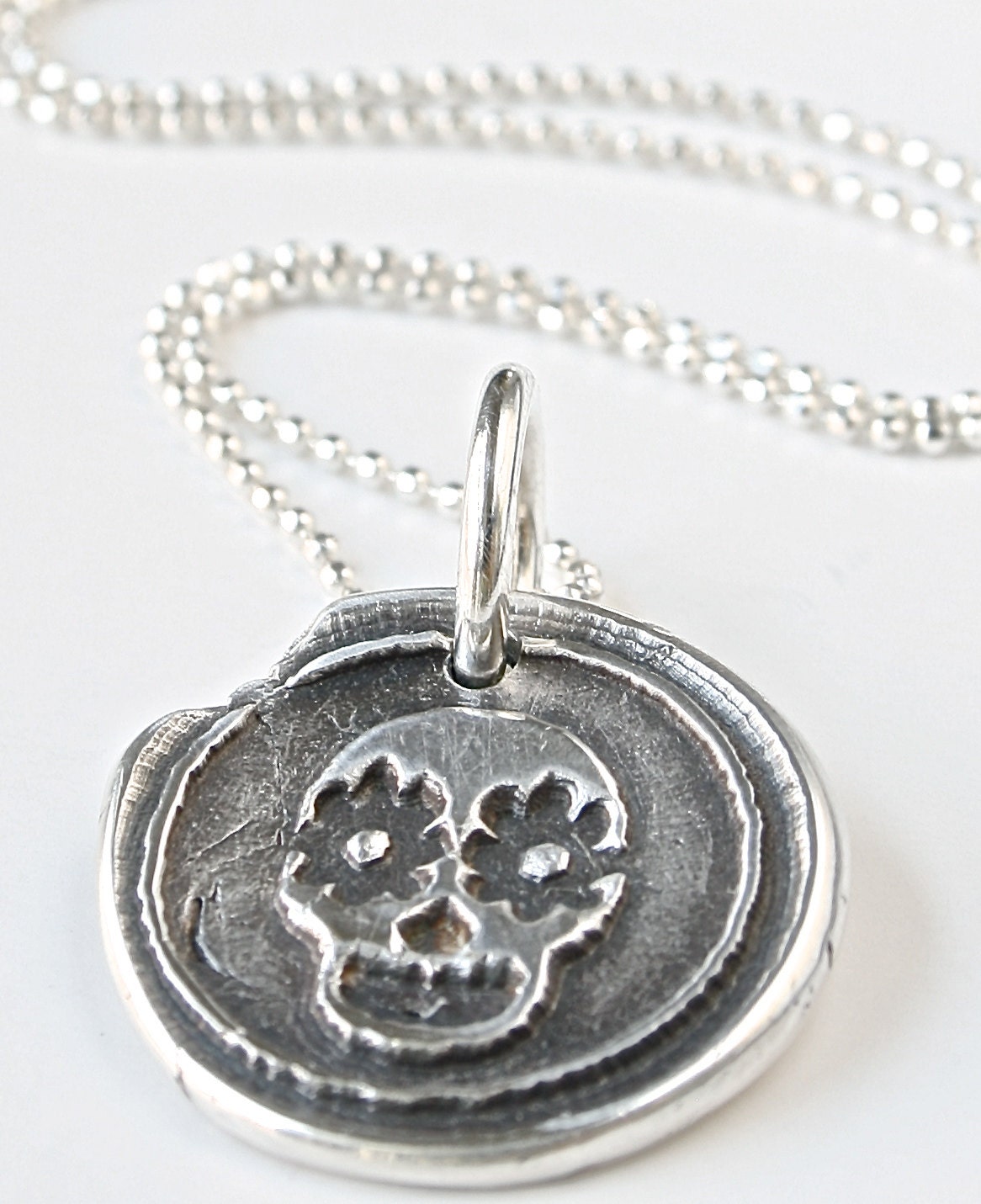 Fine Silver Dia de los Muertos Wax Seal Necklace