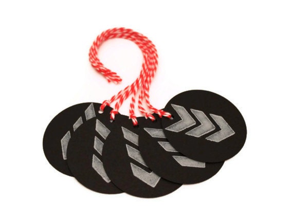Arrow Gift Tags. Black, White, Red. Set of 5 Handmade Tags.