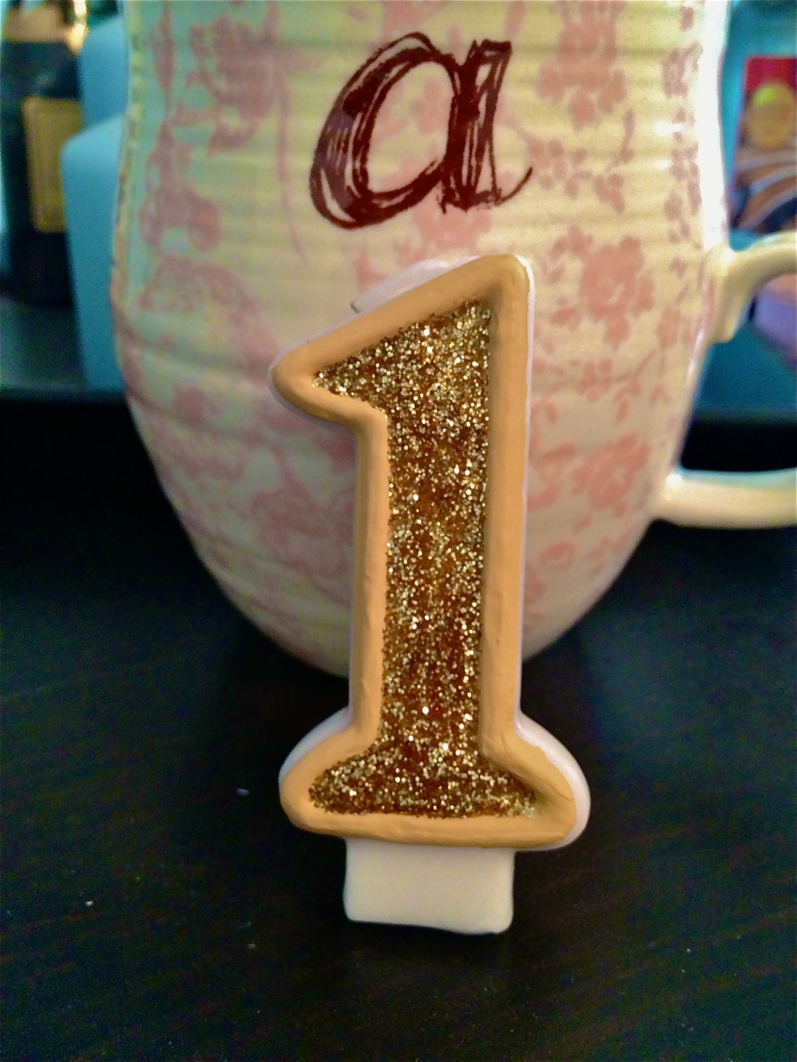 Gold Glitter Embellished Birthday Candles (First Birthday Candle)