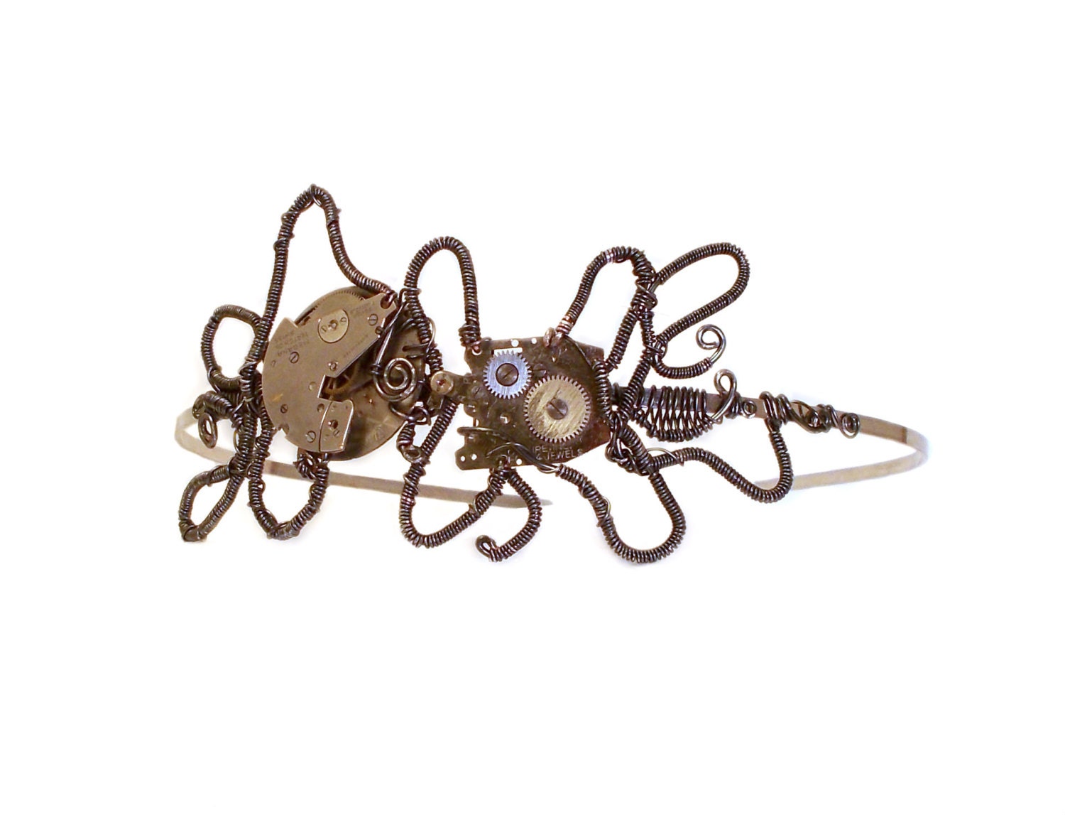 Silver Tone Steampunk Wire Wrap and Watch Movement Headband