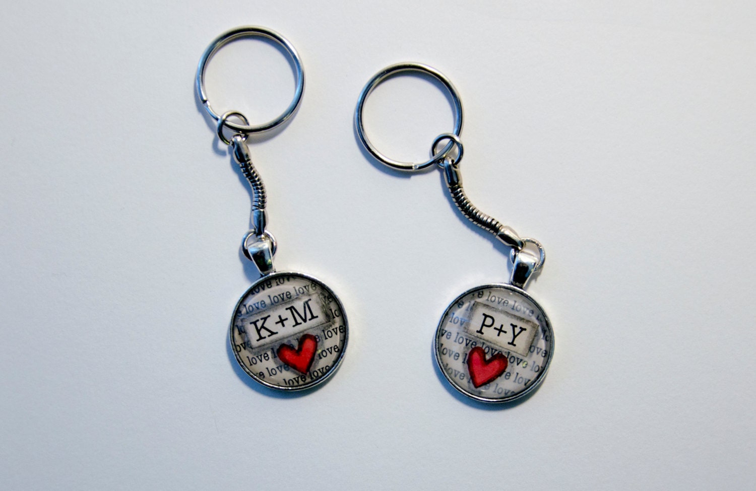 Love Keyring, with Heart and Initials - Keyring  with Round Pendant, Charm