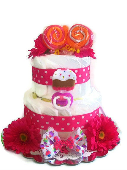 Cupcake Diaper Cake for Girl, Pink Diaper Cake for Girl, Sweet Girl Diaper Cake