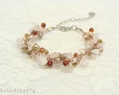 Rose quartz stone bracelet with carnelian, freshwater pearl and crystal on silk thread