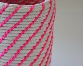 Upcycled Natural & Neon Rope Basket: Pink / Coiled / Medium
