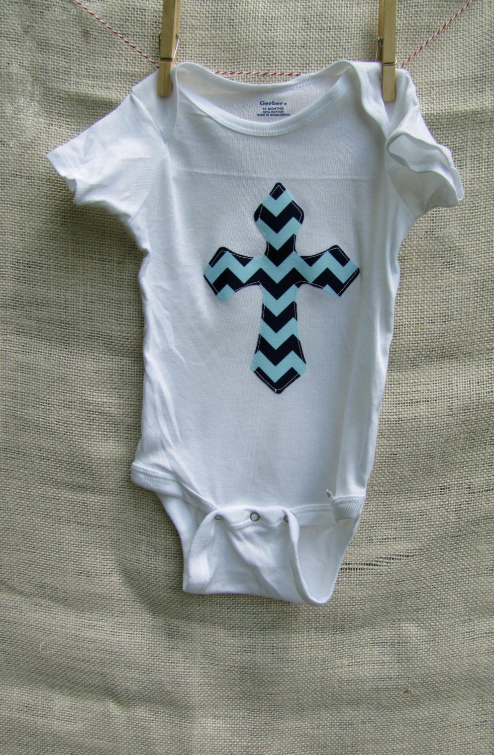 Fabric Chevron Cross applique bodysuit - Size 18 months