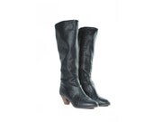 Vintage Black Leather High Heel Tall Boots size 7